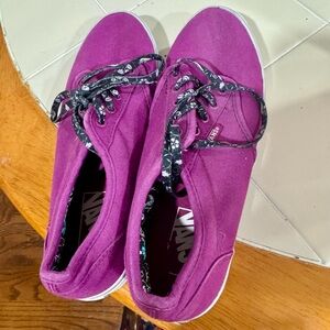 Vans Purple Low-Top Canvas Sneakers with Floral Laces